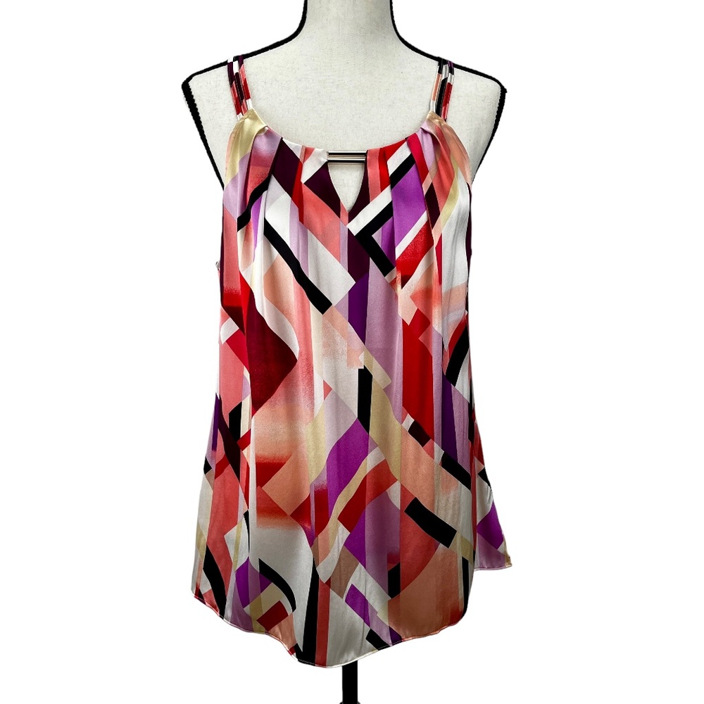 NEW WHBM Women's 14 Silk Stretch Sleeveless Geo Print Blouse Multicolor Top